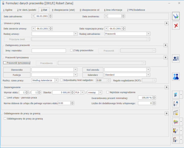 Formularz Danych Pracownika Zak Adka Etat Baza Wiedzy Comarch Erp Xl Hr