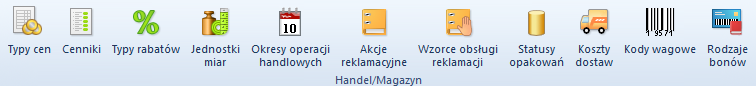 Menu Konfiguracja - Handel/Magazyn