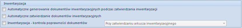 Okno konfiguracji systemu – sekcja Inwentaryzacji