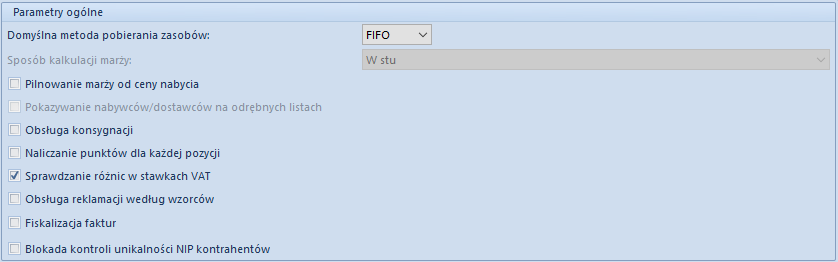 Okno konfiguracji systemu – sekcja Parametry ogólne