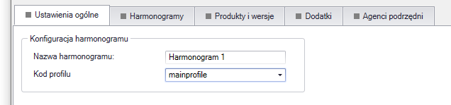 Zakładka ustawień ogólnych harmonogramu