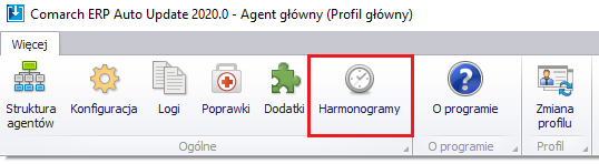 Zaznaczony przycisk Harmonogramy w menu głównym