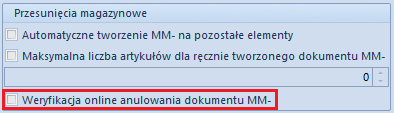 Parametry Przesunięć magazynowych