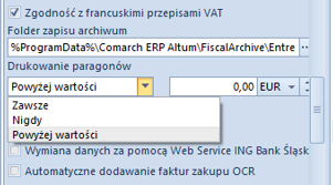 Parametr Zgodność z francuskimi przepisami VAT