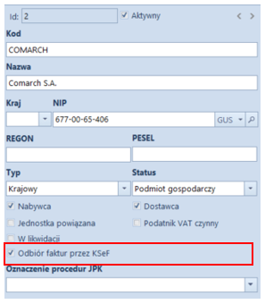 Nagłówek karty kontrahenta