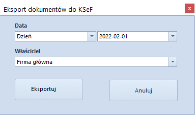Okno eksportu