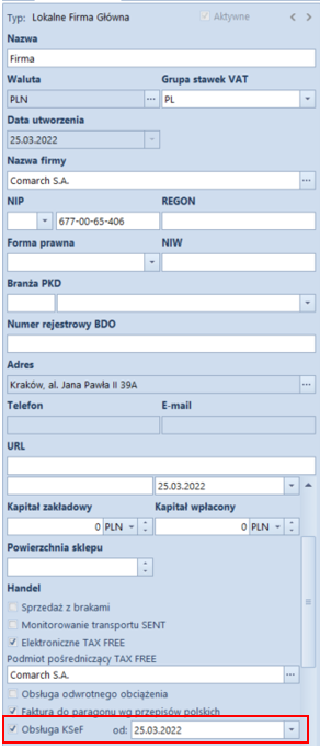 Formularz firmy