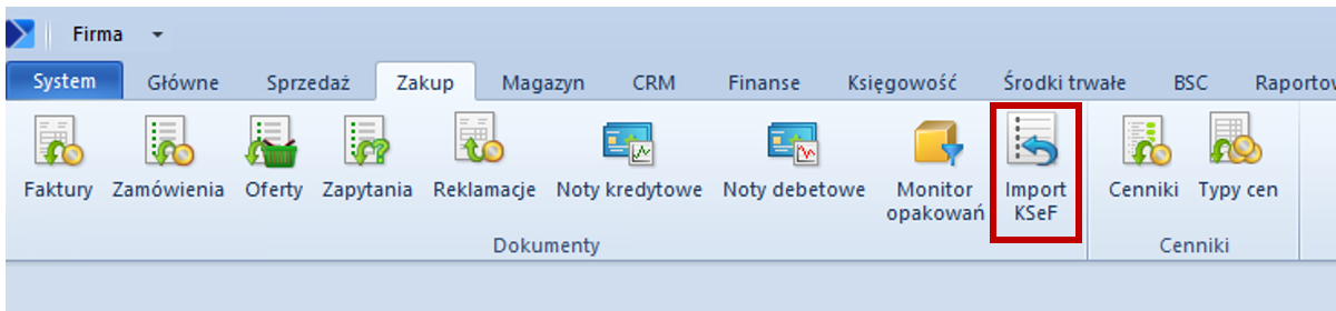 Przycisk Import KSeF