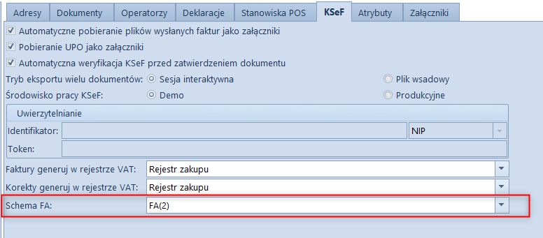 Zakładka KSeF na formularzu firmy