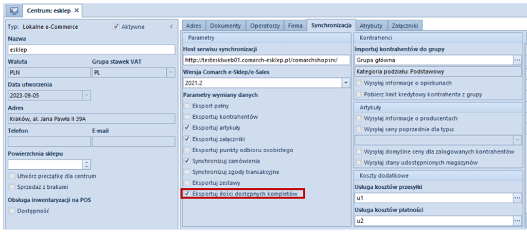 Formularz centrum typu e-commerce
