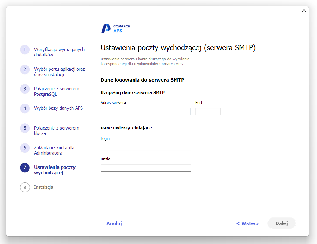 Ustawienia poczty wychodzącej (serwera SMTP)
