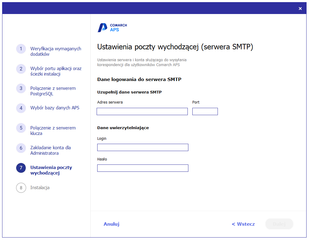 Ustawienia poczty wychodzącej (serwera SMTP)