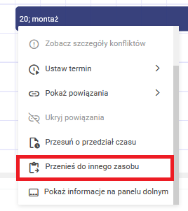 Przenieś do innego zasobu w menu kontekstowym operacji