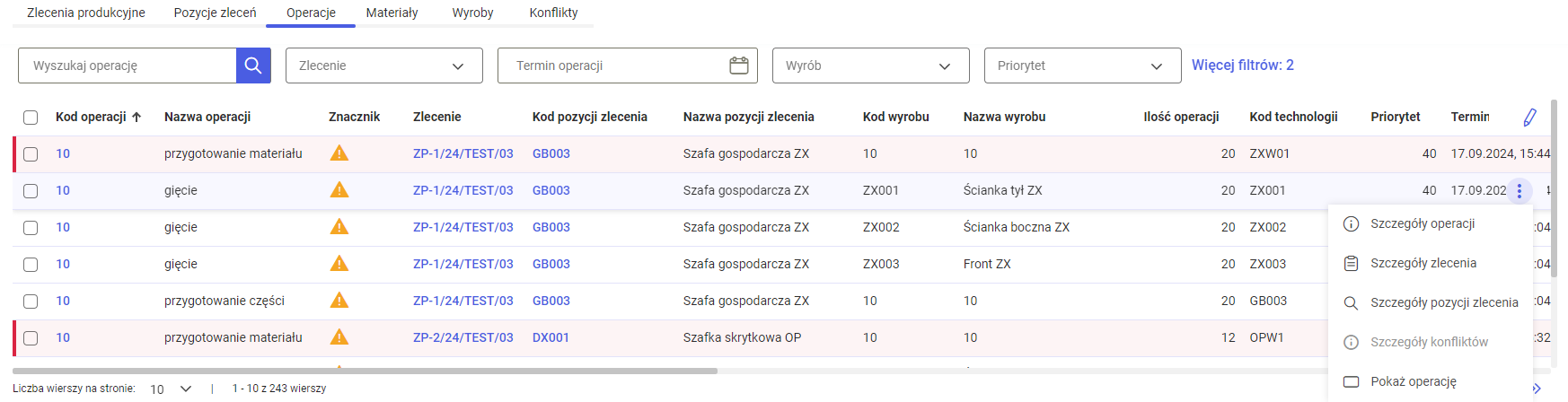 Wyświetlanie okna: Szczegóły operacji