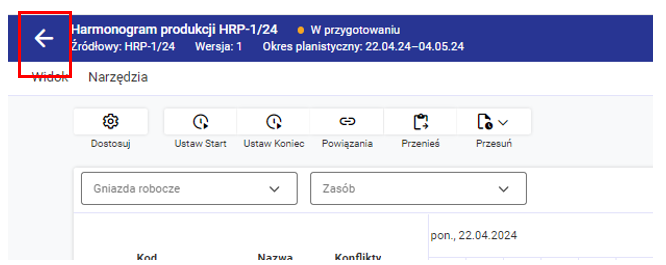 Przycisk umożliwiający wyjście z okna harmonogramu