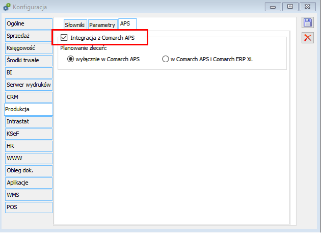 Parametr odpowiedzialny za integrację z Comarch APS