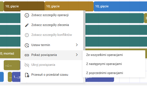 Wyświetlanie powiązań dla wybranej operacji