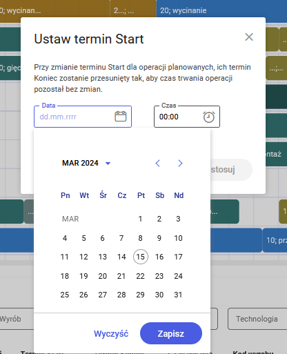 Wybór daty i godziny startu operacji