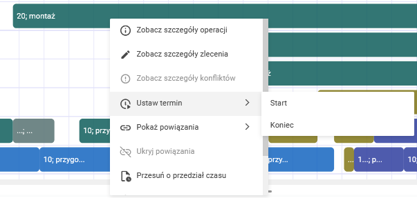 Ustawianie terminu Start lub Koniec operacji