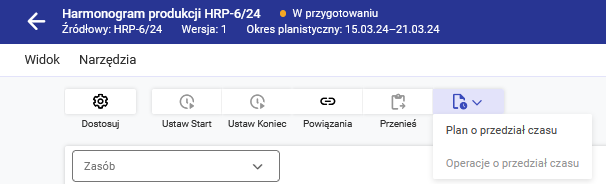 Funkcja przesuwania całego planu o określony przedział czasu