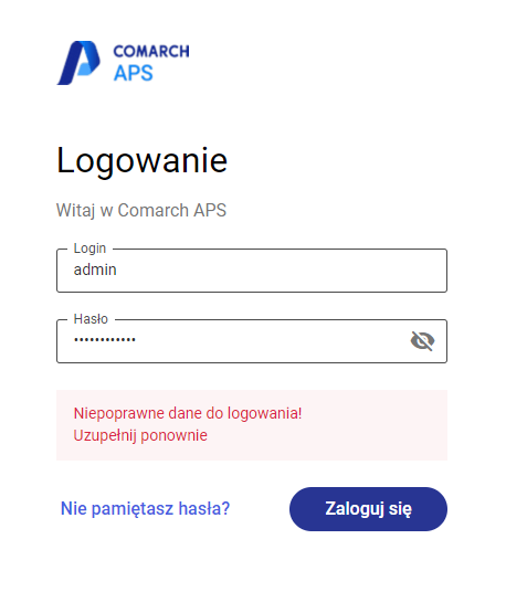 Przykład nieudanego logowania