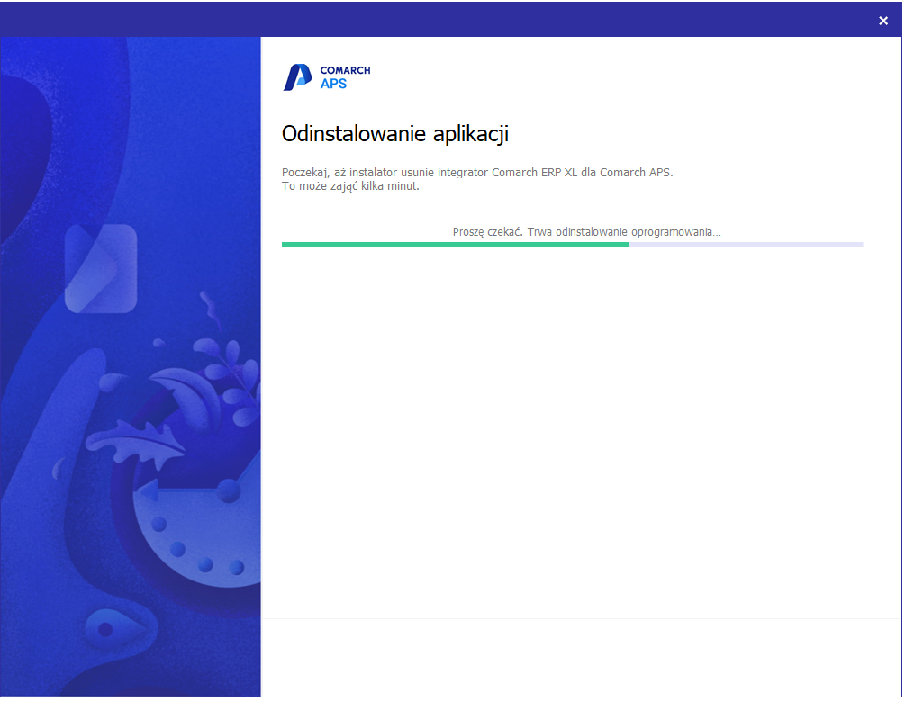 Okno informujące o postępie deinstalacji