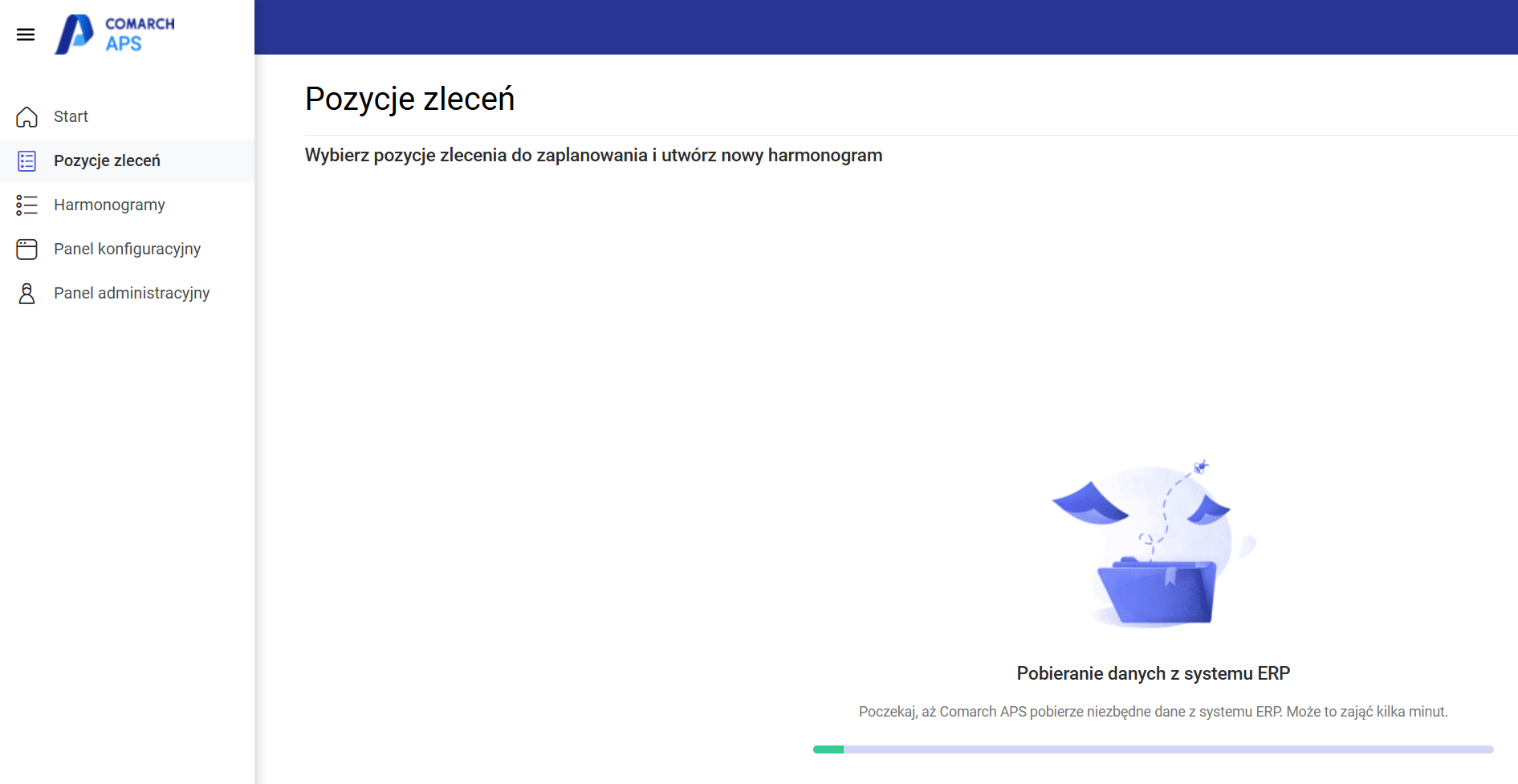 Informacja o postępie pobierania danych z systemu ERP