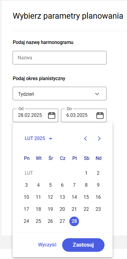 Wybór okresu planistycznego