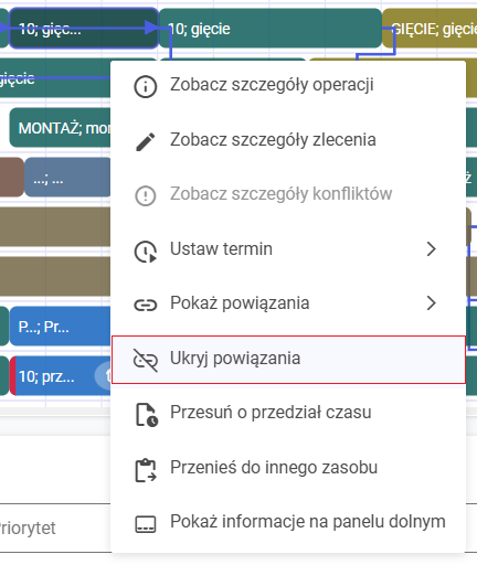 Ukrywanie powiązań dla wybranej operacji