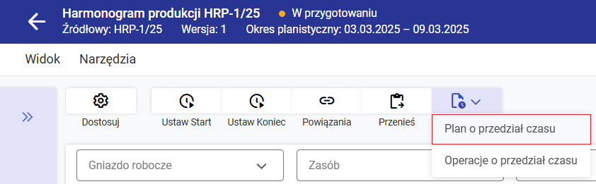 Funkcja przesuwania całego planu o określony przedział czasu