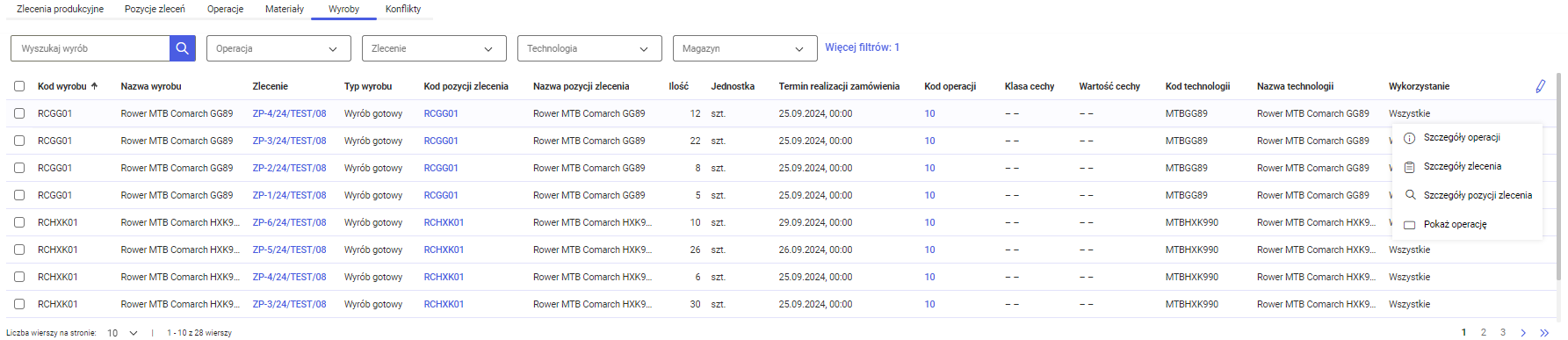 Lista wyrobów operacji zaplanowanych