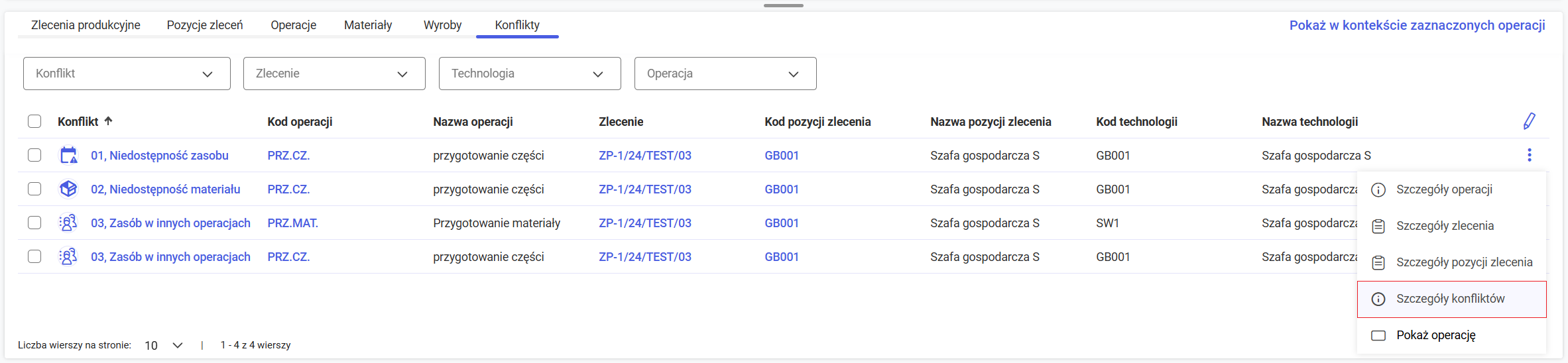 Wyświetlanie szczegółów konfliktów