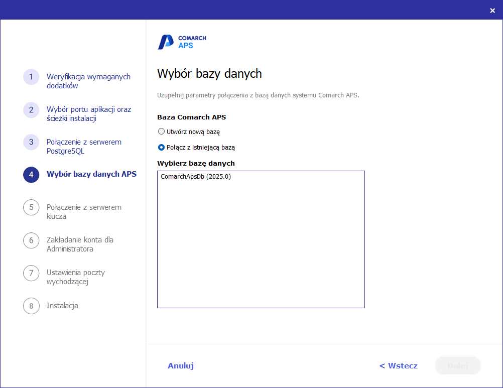 Łączenie z istniejącą bazą danych na serwerze PostgreSQL