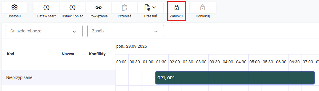 Funkcja Zablokuj na pasku narzędzi