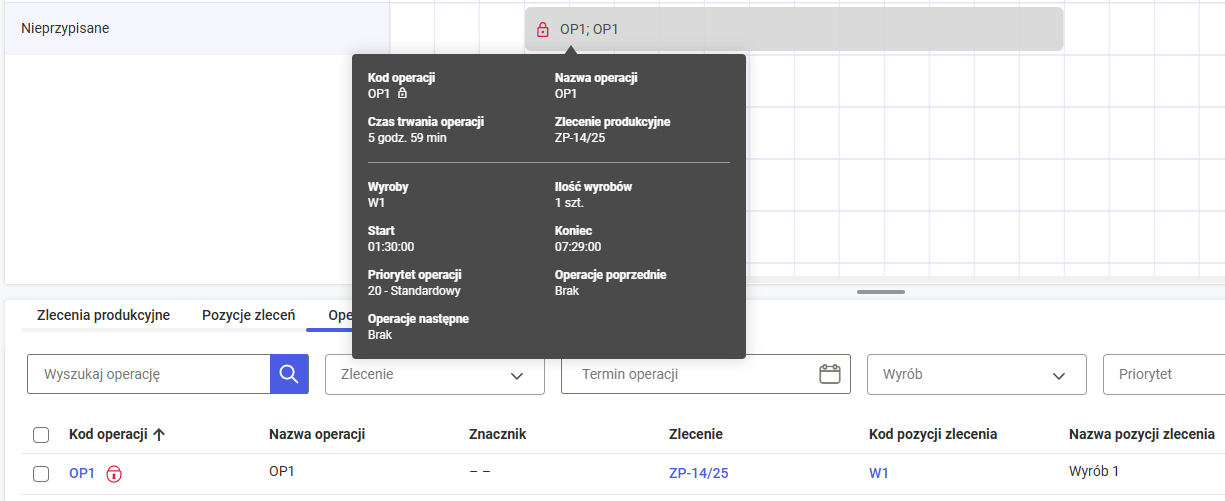 Oznaczenie zablokowanej operacji na tooltipie