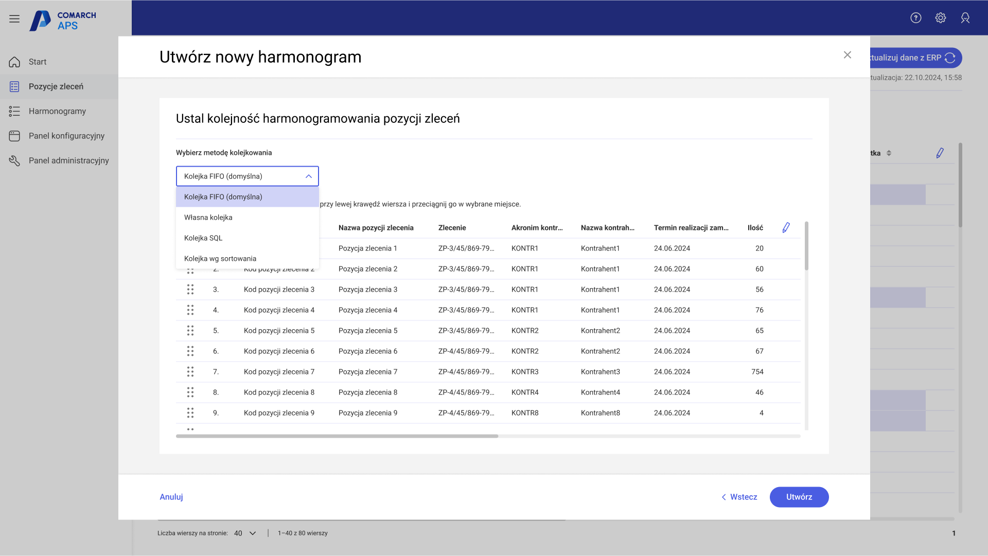 Wybór opcji Kolejka SQL w comboboxie