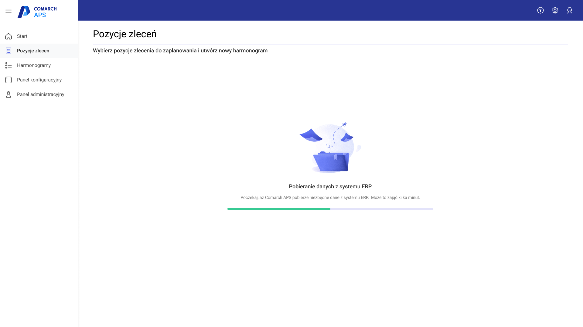 Informacja o postępie pobierania danych z systemu ERP