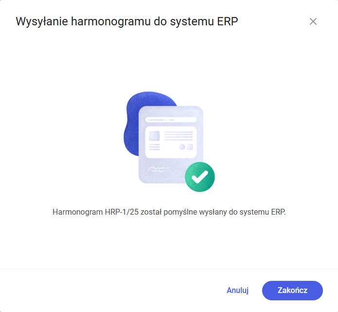 Pomyśle wysłanie harmonogramu do ERP