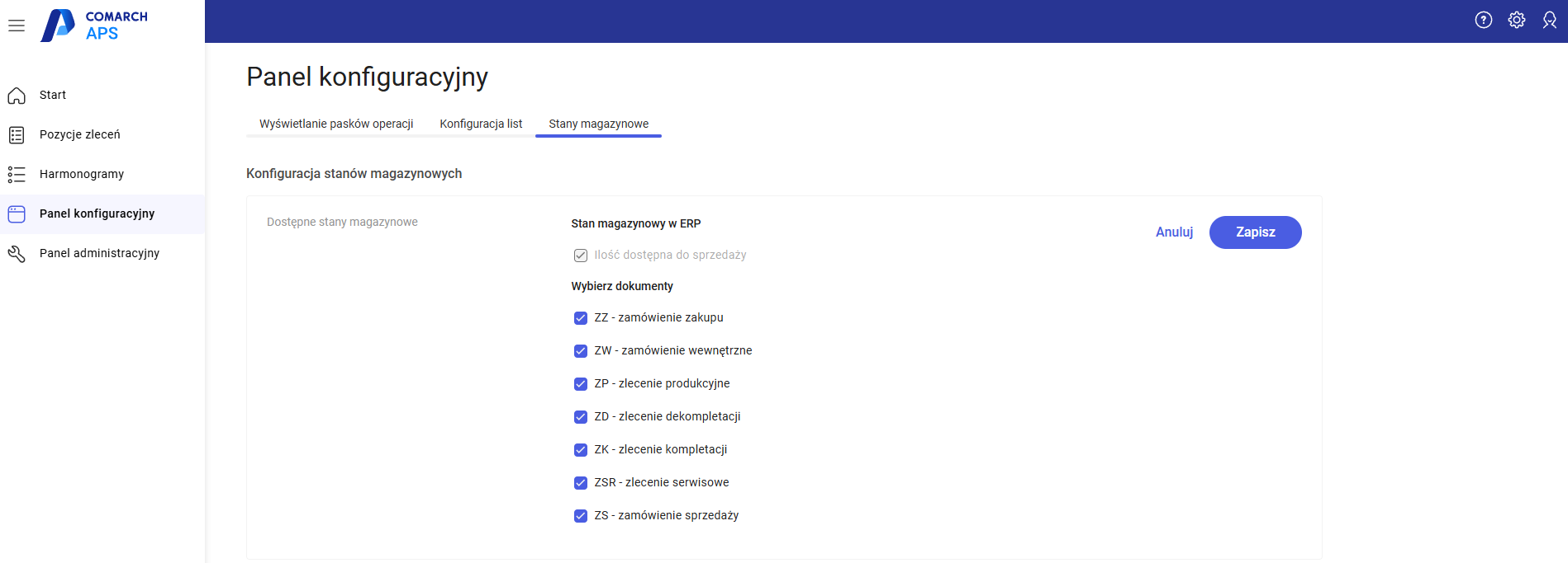 Konfiguracja stanów magazynowych
