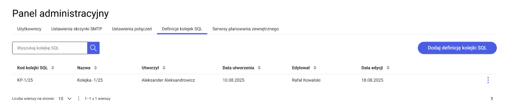 Zdefiniowane kolejki SQL