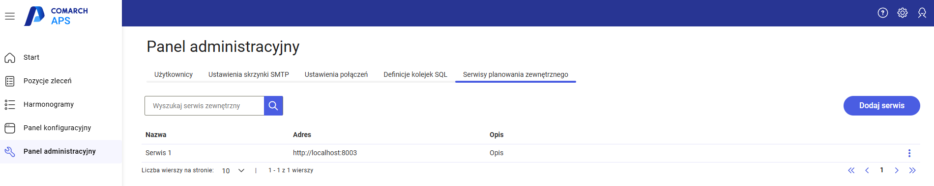 Podpięte „własne” serwisy do planowania