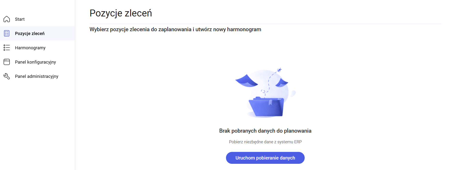Pobieranie danych, okno Pozycje zleceń