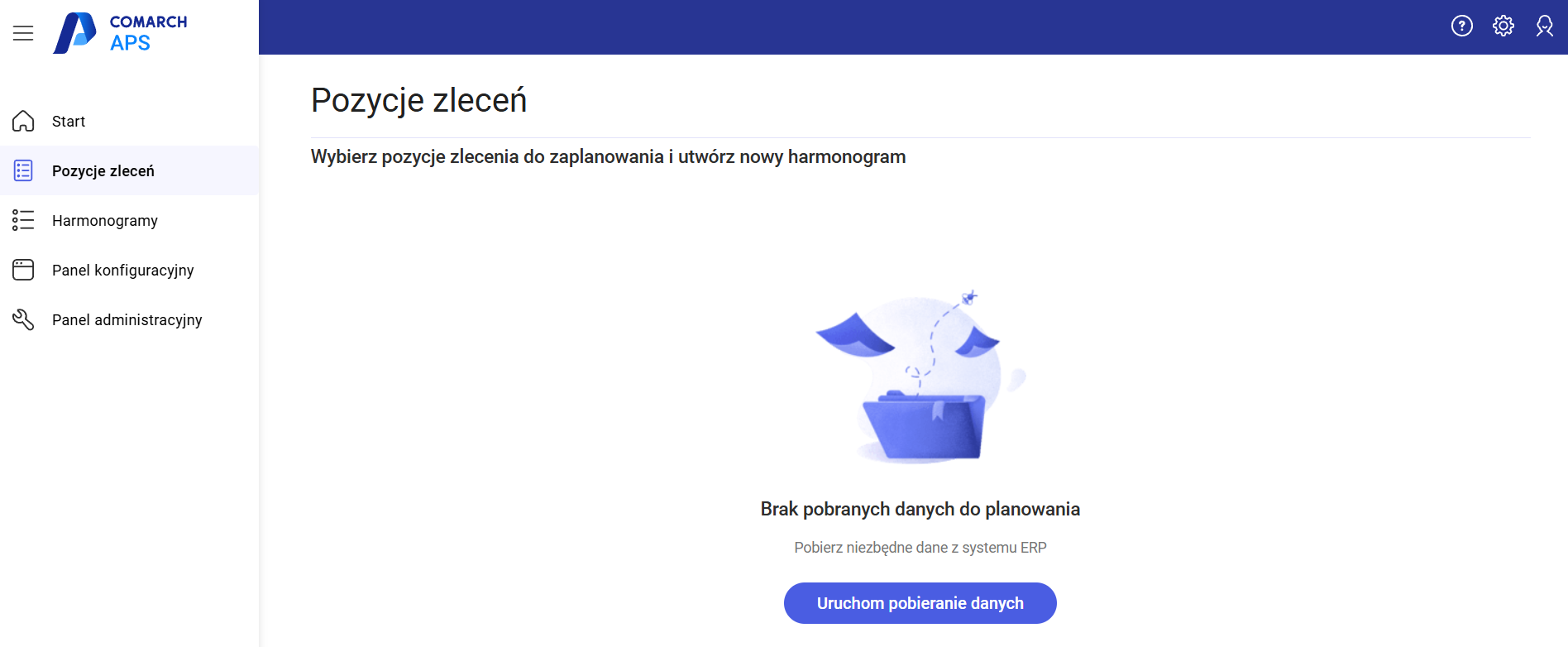 Pobieranie danych, okno Pozycje zleceń