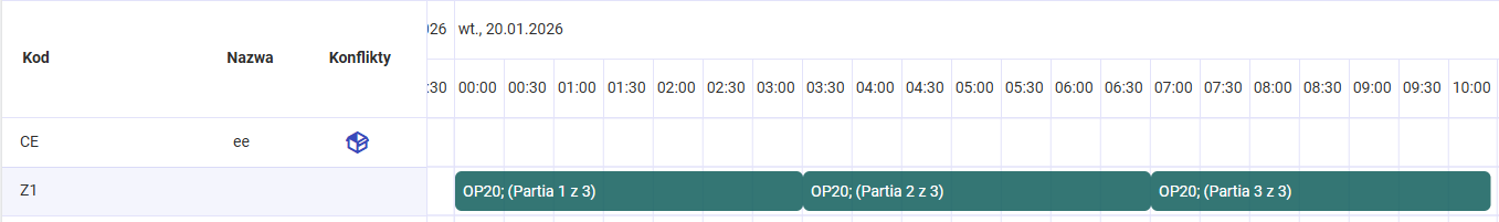 Informacja o partii na pasku operacji
