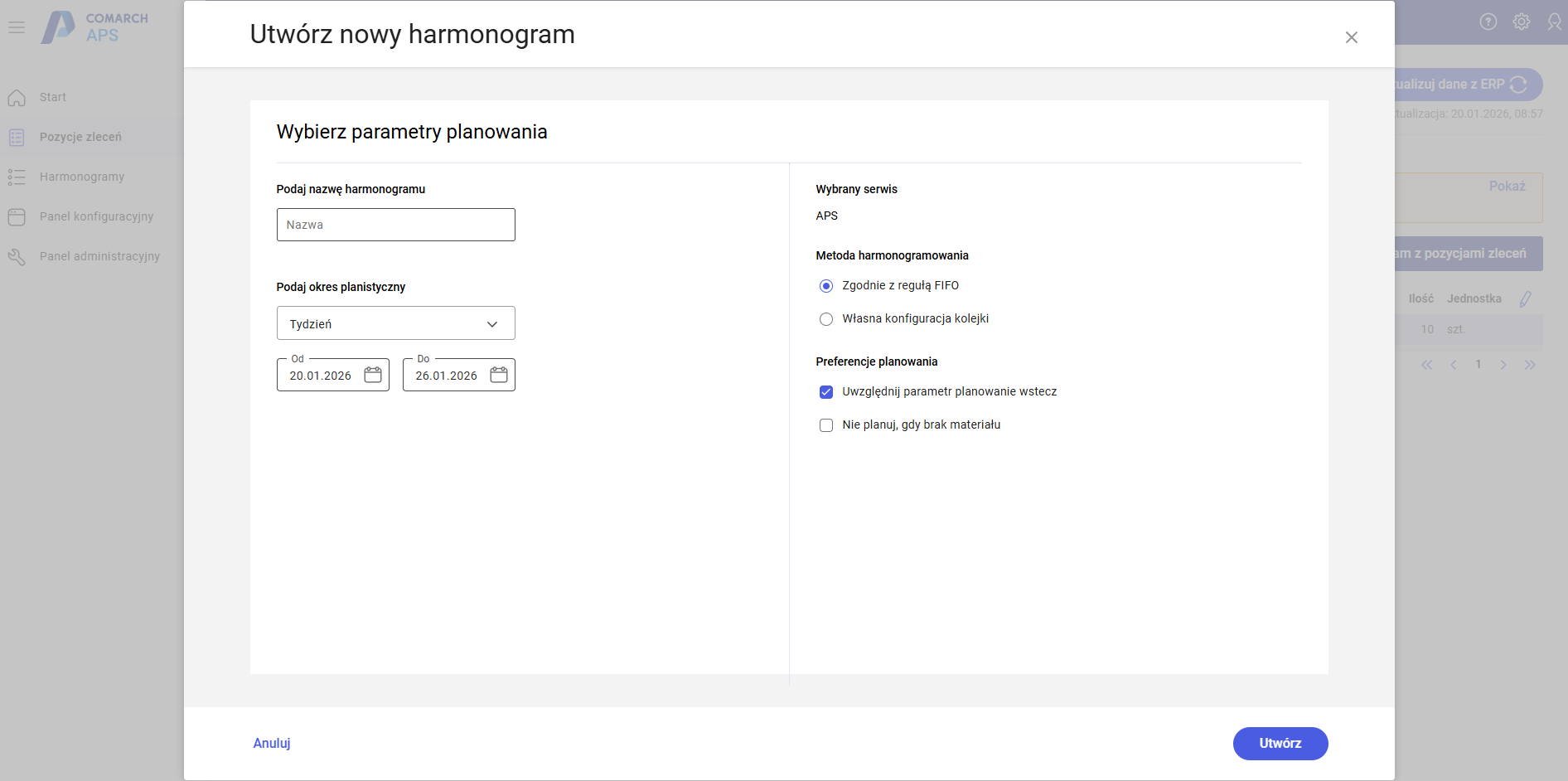 Uwzględnij parametr planowanie wstecz