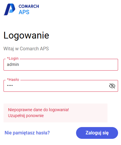 Przykład nieudanego logowania