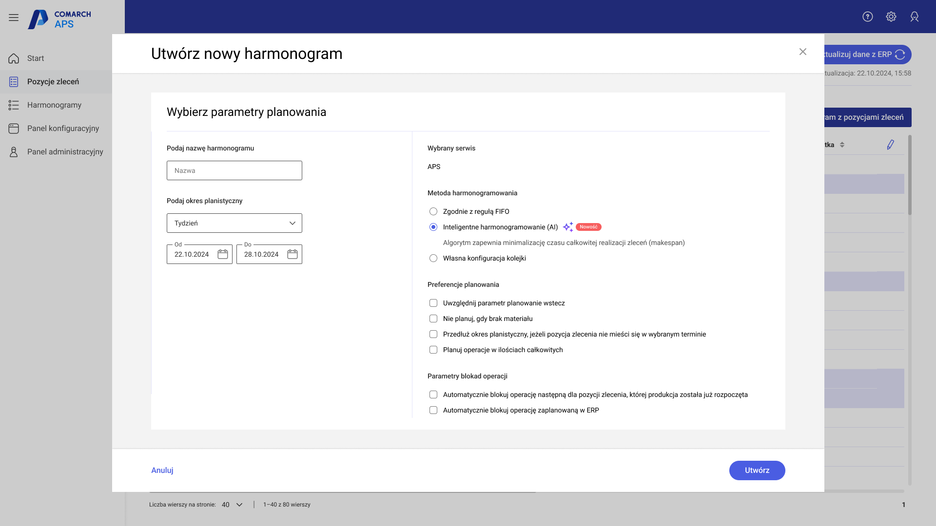 Nowa opcja w sekcji Preferencje planowania okna parametrów