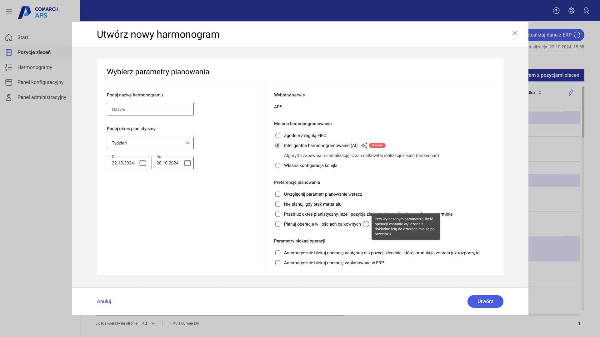 Konfiguracja planowania w ilościach całkowitych