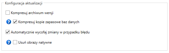 Sekcja Konfiguracja aktualizacji