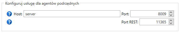 Sekcja Konfiguruj usługę dla agentów podrzędnych